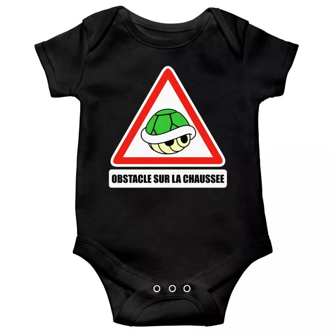 Body bébé manches courtes Parodie Mario Kart Obstacle sur la chaussée ! - La carapace verte