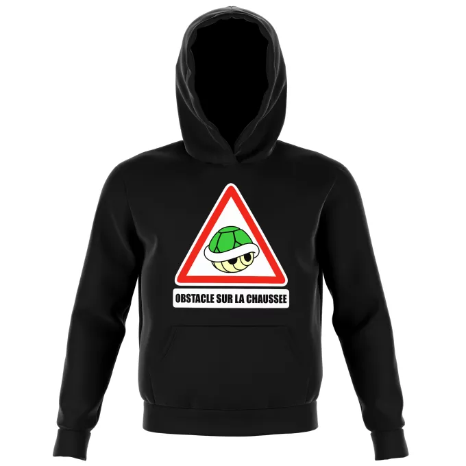 Sweat-shirts à Capuche Enfant Parodie Mario Kart Obstacle sur la chaussée ! - La carapace verte