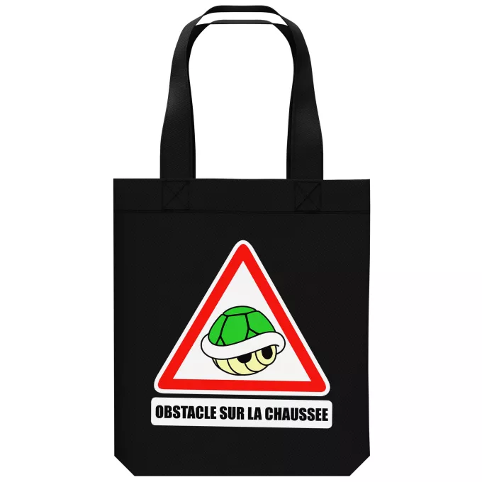 Sac Tote Bag en coton Bio Parodie Mario Kart Obstacle sur la chaussée ! - La carapace verte