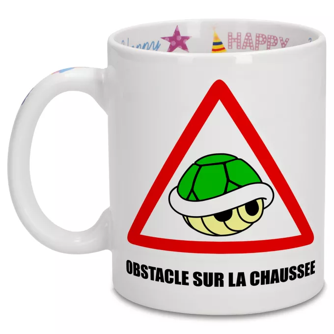Mugs Anniversaire Parodie Mario Kart Obstacle sur la chaussée ! - La carapace verte