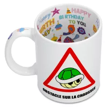 Mug La carapace verte « Obstacle sur la chaussée ! » – Parodie Mario Kart