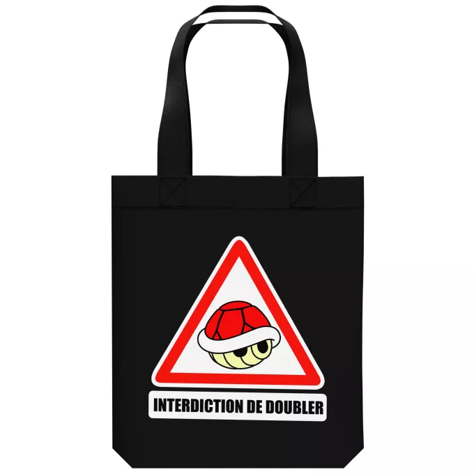 Sac Tote Bag en coton Bio Parodie Mario Kart Interdiction de doubler ! - La carapace rouge