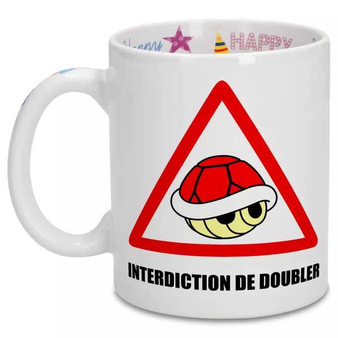 Mugs Anniversaire Parodie Mario Kart Interdiction de doubler ! - La carapace rouge