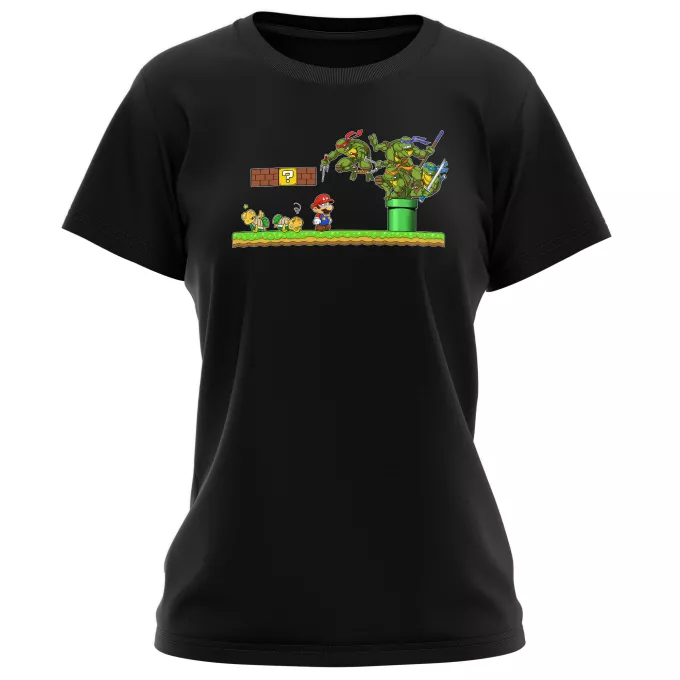 T-shirts de mulher Paródia Super Mario Donatello, Michelangelo, Leonardo, Raphael e Super Mario