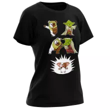 Yoda Damen T-shirt “Yoda, ein Ewok und Gizmo” – Parodie auf Star Wars