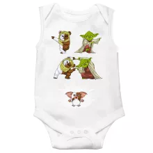Yoda Sleeveless Baby Bodysuit “Yoda, an Ewok and Gizmo” – Star Wars parody