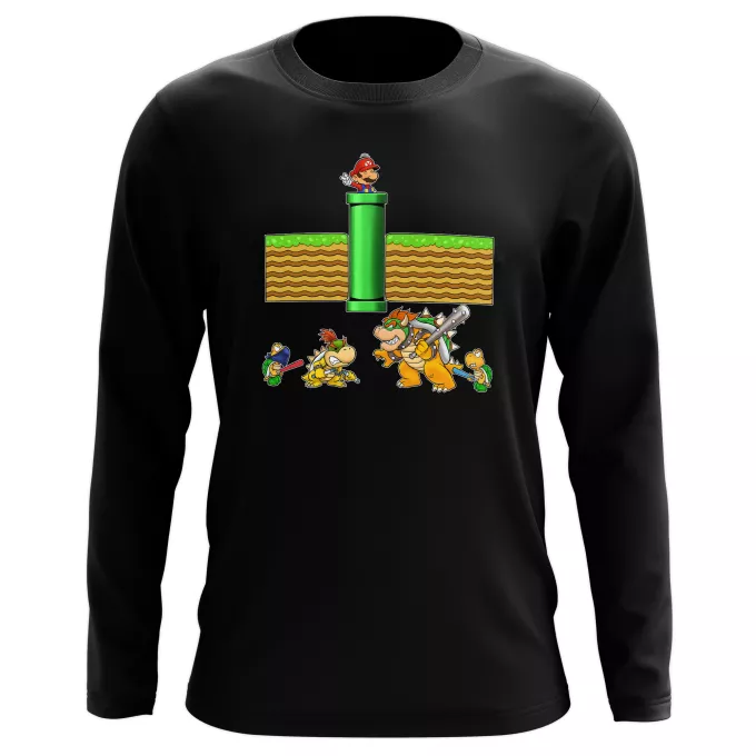 T-Shirts manches longues Parodie Super Mario Un mauvais tuyau... - Bowser, Bowser Jr, Koopa Troopa