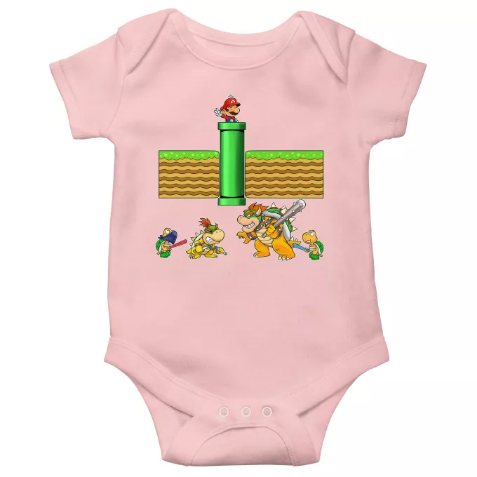 Body bébé manches courtes (Filles) Parodie Super Mario Un mauvais tuyau... - Bowser, Bowser Jr, Koopa Troopa