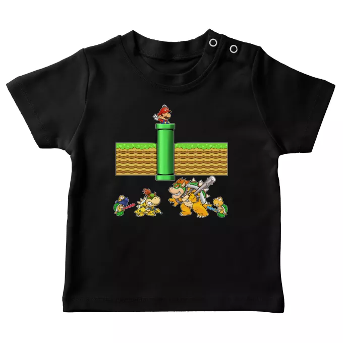 T-shirts bébé Parodie Super Mario Un mauvais tuyau... - Bowser, Bowser Jr, Koopa Troopa