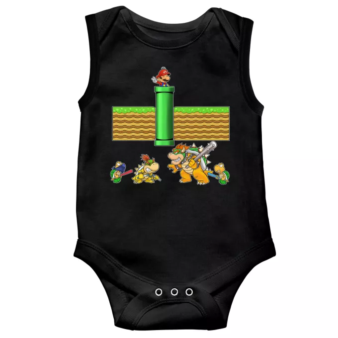 Body bébé sans manches Parodie Super Mario Un mauvais tuyau... - Bowser, Bowser Jr, Koopa Troopa