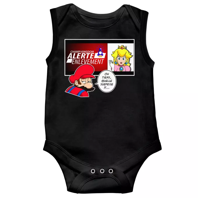 Body bébé sans manches Parodie Super Mario Alerte enlèvement... - la Princesse Peach