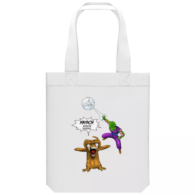 Sac Tote Bag en coton Bio Parodie Dragon Ball Z - DBZ MAISON !!!!!!!!!!!!!!! - Piccolo, E.T l'Extra-Terrestre