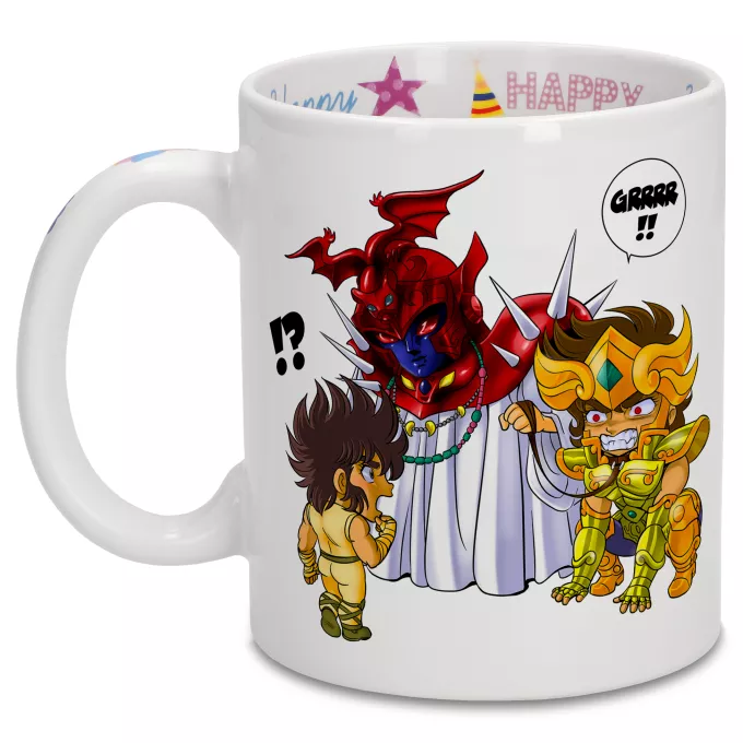 Verjaardag mokken Parodie Saint Seiya Pegasus Seiya, Aiolia Leo en Grote Paus