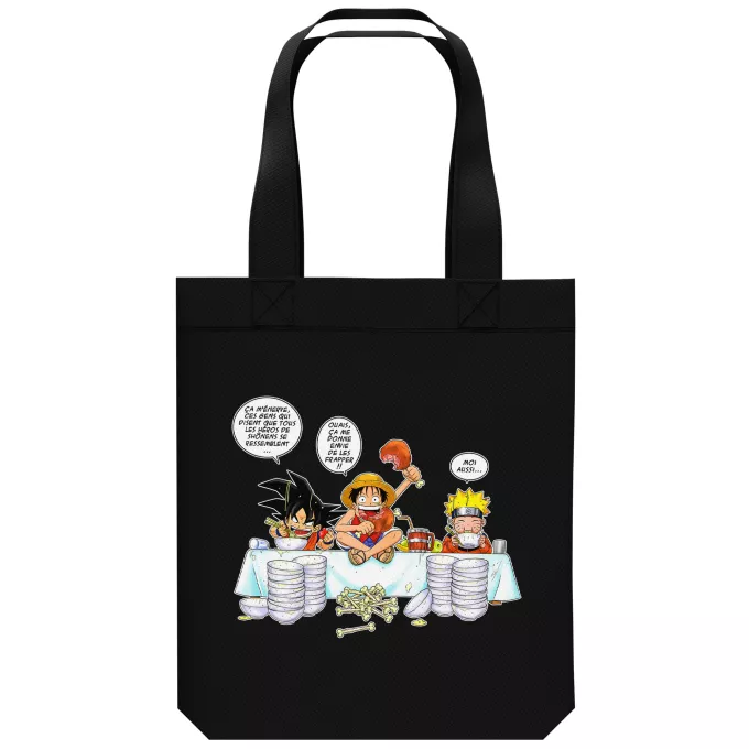 Sac Tote Bag en coton Bio Parodie Naruto La recette d'un bon manga :) - Sangoku, Luffy