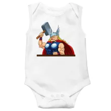 Thor Lustiges weiß ärmelloser Baby-Bodysuit - Thor (Thor Parodie signiert Parogeek - Hochwertiges Baby-Bodysuit - Ref : 498)