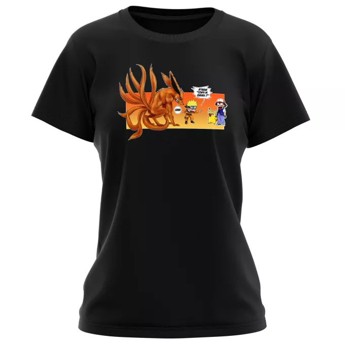 T-shirts Femmes Parodie Pokémon Un nouveau dresseur... - Naruto, Kyubi X Sasha, Pikachu