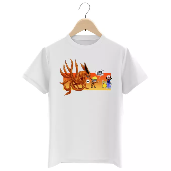 T-shirts Enfants Garçons Parodie Pokémon Un nouveau dresseur... - Naruto, Kyubi X Sasha, Pikachu