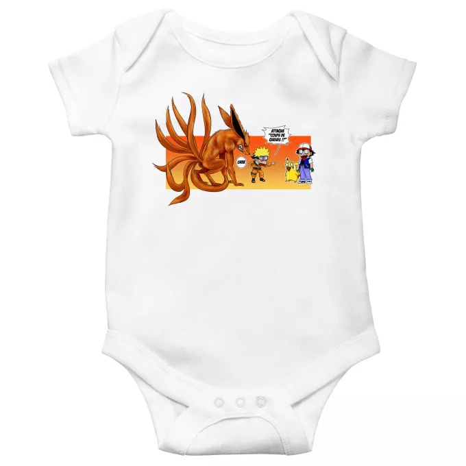 Body bébé manches courtes Parodie Pokémon Un nouveau dresseur... - Naruto, Kyubi X Sasha, Pikachu