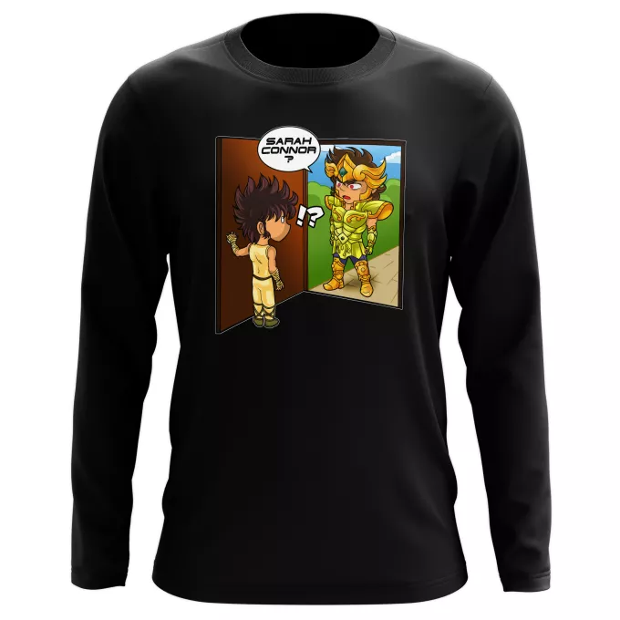 Långärmad T-Shirts Parodi Knights of the Zodiac Seiya av Pegasus, Aiolia av Leo och Terminator
