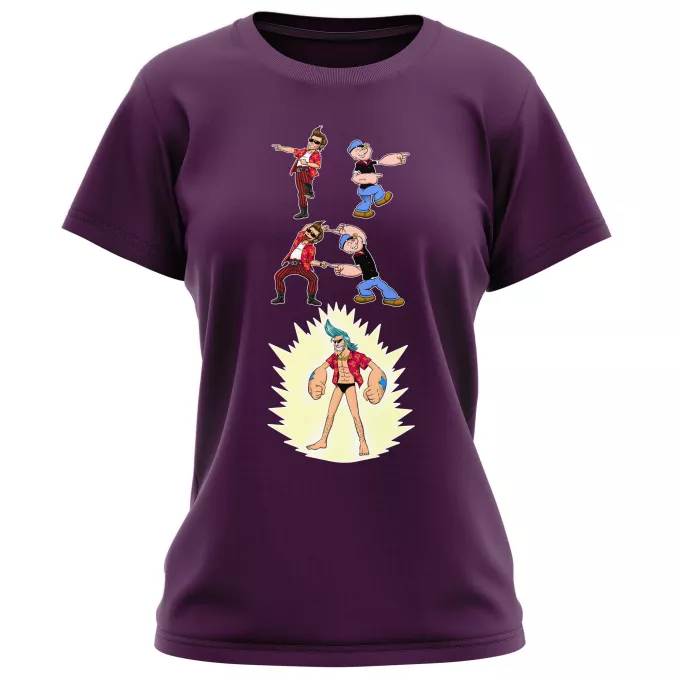 Magliette per Donne Paoridia One Piece Franky, Ace Ventura e Braccio di Ferro