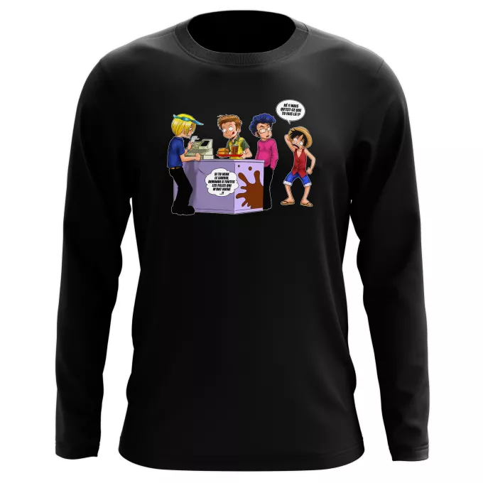 T-Shirts manches longues Parodie One Piece ça se passe comme ça chez les dragueurs... :) - Sanji, Luffy