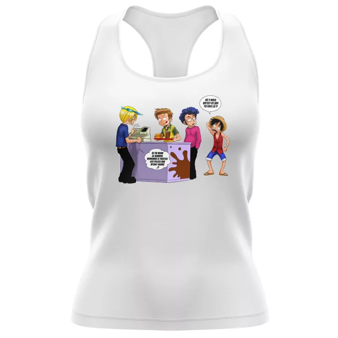 Débardeur Femme Parodie One Piece ça se passe comme ça chez les dragueurs... :) - Sanji, Luffy
