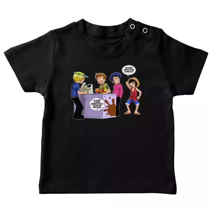 T-shirts bébé Parodie One Piece ça se passe comme ça chez les dragueurs... :) - Sanji, Luffy