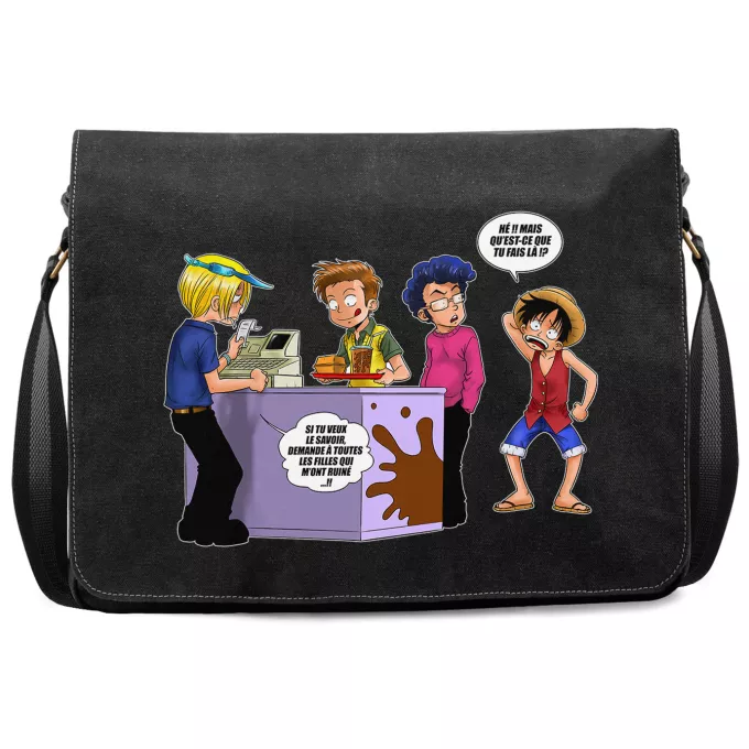 Sac à Bandoulière Premium Parodie One Piece ça se passe comme ça chez les dragueurs... :) - Sanji, Luffy