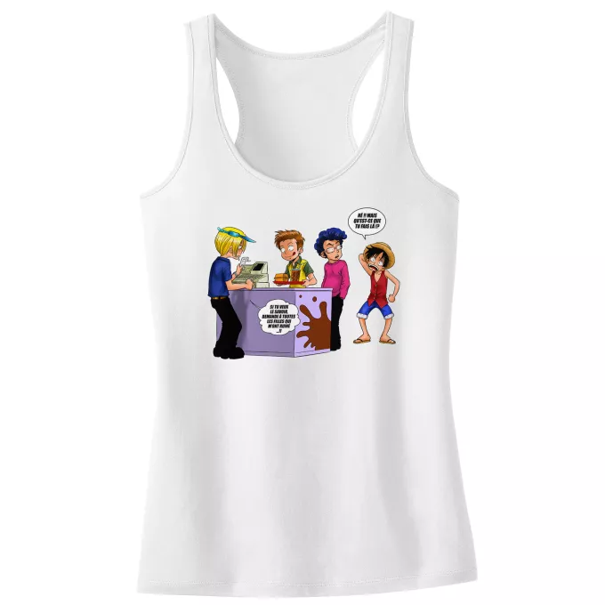 Débardeur Enfant Fille Parodie One Piece ça se passe comme ça chez les dragueurs... :) - Sanji, Luffy