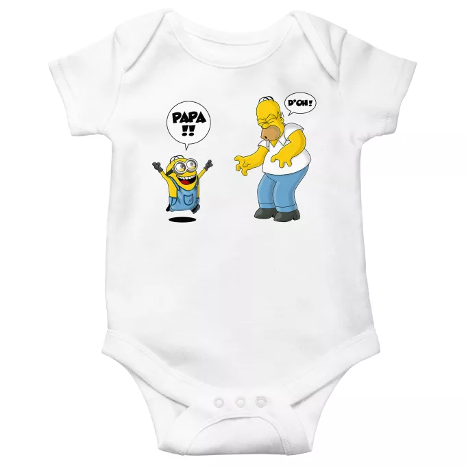 Body bébé manches courtes Parodie Les Minions Un fiston trop mignon :) - Kévin le Minion, Homer Simpson