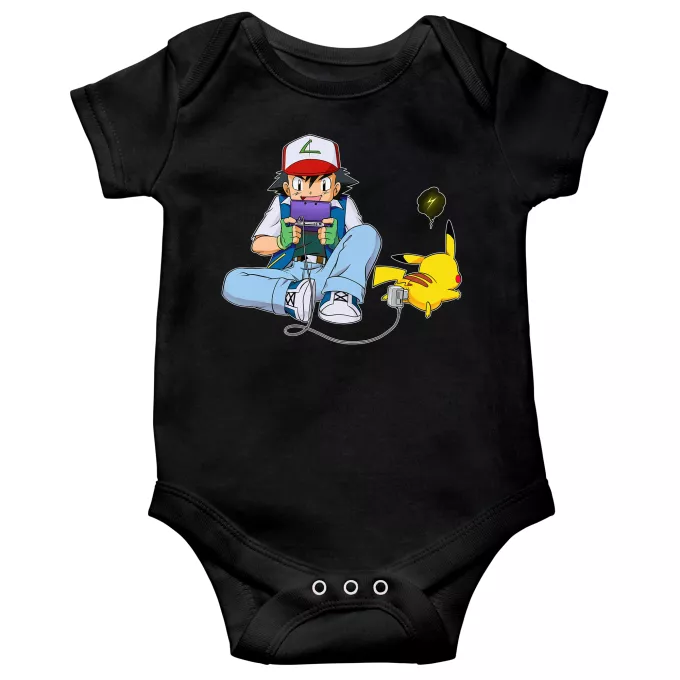 Short sleeve Baby Bodysuits Parody of Pokémon Pikachu and Ash Ketchum