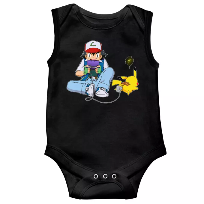 Sleeveless Baby Bodysuits Parody of Pokémon Pikachu and Ash Ketchum