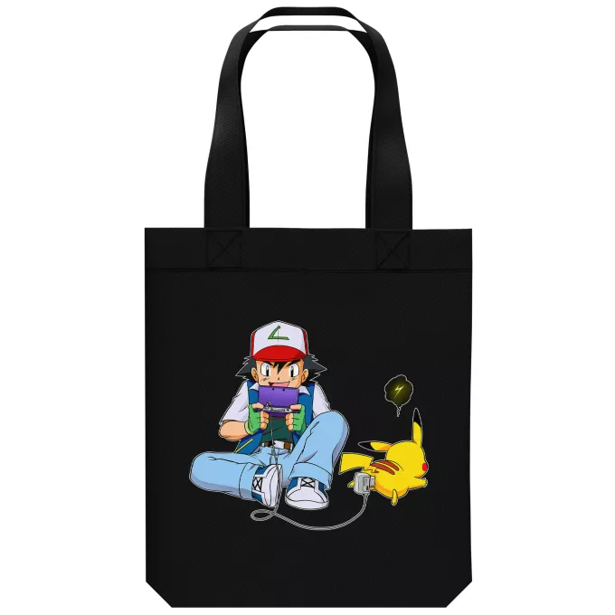 Organic Cotton Tote Bag Parody of Pokémon Pikachu and Ash Ketchum