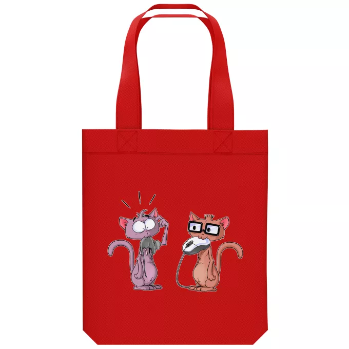 Organic Cotton Tote Bag Parody of Funny Face Geek Cat - Manga