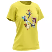 Pikachu T-shirt för kvinnor “Pikachu, Ash Ketchum och Team Rocket” – Parodi Pokémon