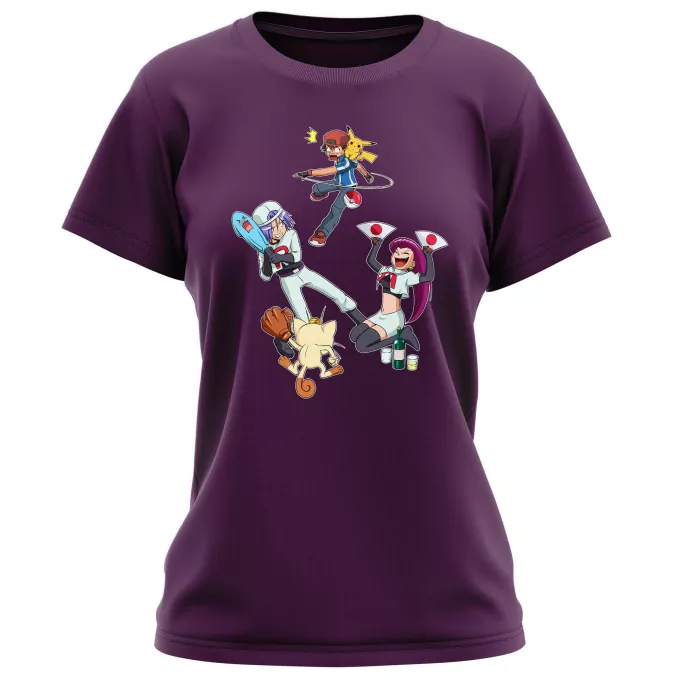 T-shirts Femmes Parodie Pokémon Une partie de Poké-Ball :) - Pikachu, Sasha, la Team Rocket