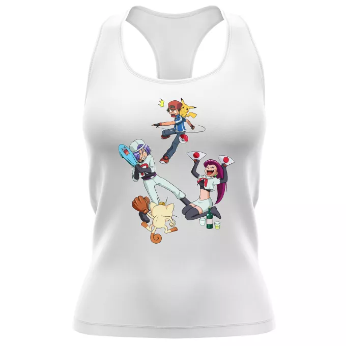 Débardeur Femme Parodie Pokémon Une partie de Poké-Ball :) - Pikachu, Sasha, la Team Rocket