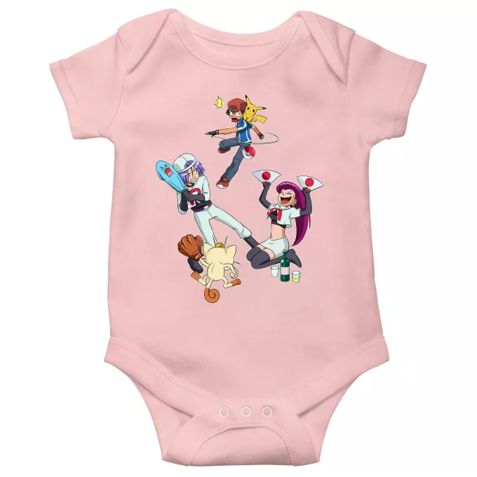 Body bébé manches courtes (Filles) Parodie Pokémon Une partie de Poké-Ball :) - Pikachu, Sasha, la Team Rocket