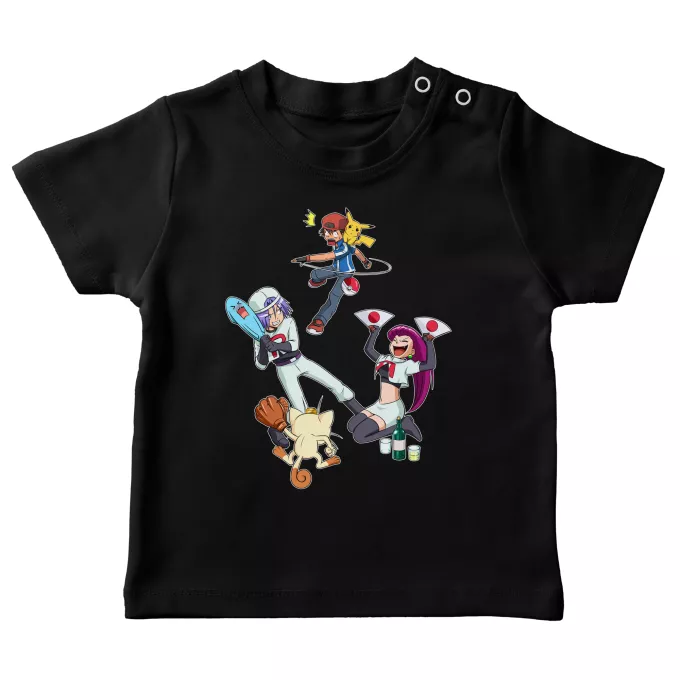 T-shirts bébé Parodie Pokémon Une partie de Poké-Ball :) - Pikachu, Sasha, la Team Rocket