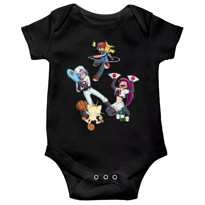 Body bébé manches courtes Parodie Pokémon Une partie de Poké-Ball :) - Pikachu, Sasha, la Team Rocket