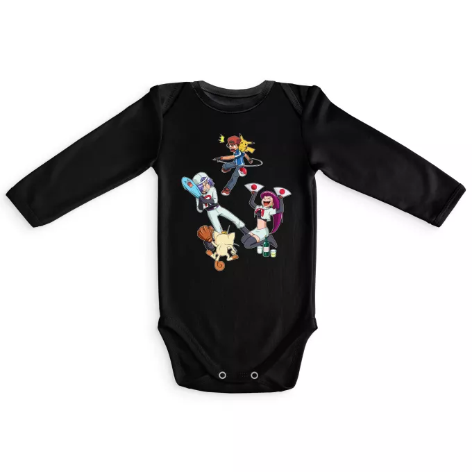Body bébé manches longues Parodie Pokémon Une partie de Poké-Ball :) - Pikachu, Sasha, la Team Rocket