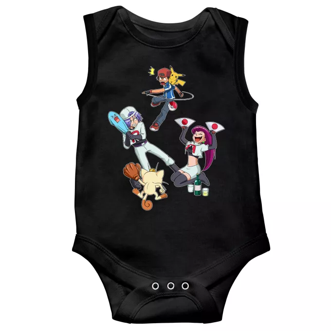 Body bébé sans manches Parodie Pokémon Une partie de Poké-Ball :) - Pikachu, Sasha, la Team Rocket