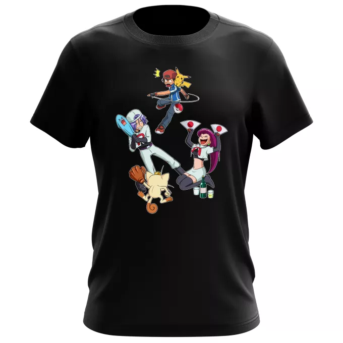 T-shirts Hommes Parodie Pokémon Une partie de Poké-Ball :) - Pikachu, Sasha, la Team Rocket
