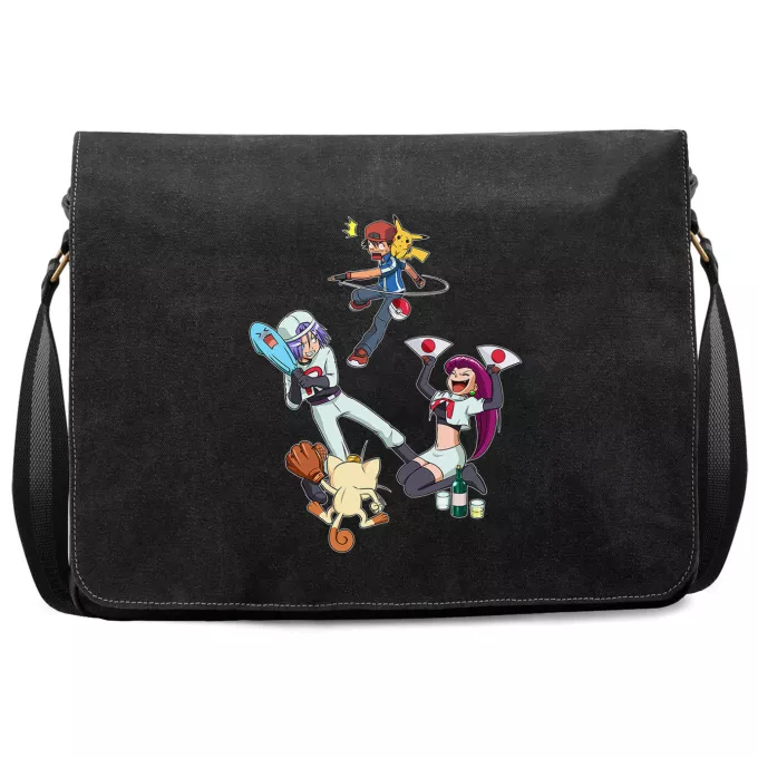 Sac à Bandoulière Premium Parodie Pokémon Une partie de Poké-Ball :) - Pikachu, Sasha, la Team Rocket