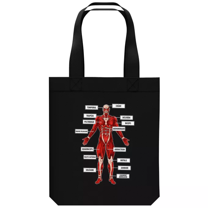 Sac Tote Bag en coton Bio Parodie L'attaque des Titans Titanatomie colossale... :) - Le Titan Colossal