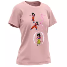Dragon Ball GT parodi Ljusrosa (Sakura) T-shirt för kvinnor- Son Goku Super saiyan 4 och Den rosa pantern (Högklassig T-shirt - Tryckt i Frankrike - Ref : 650)