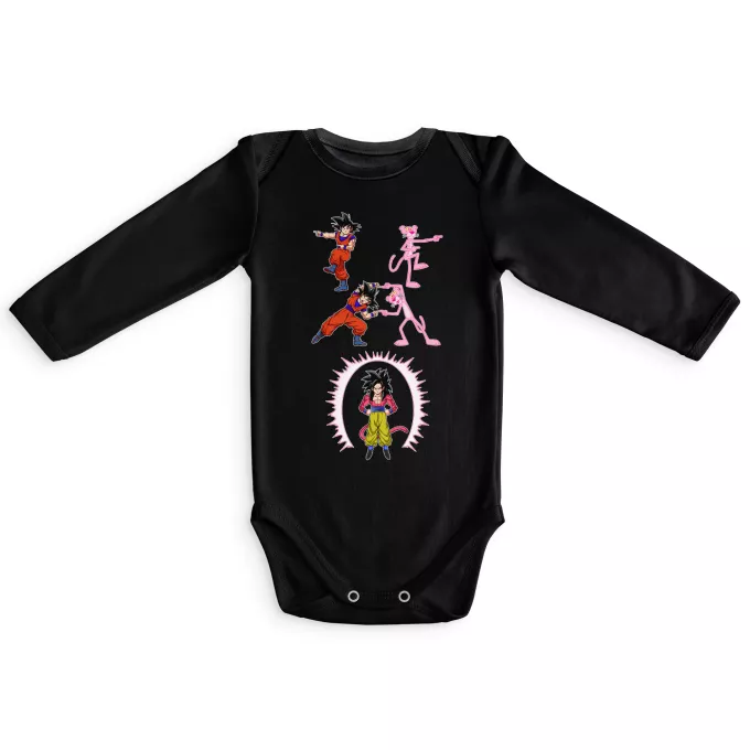 Baby Body långa ärmar Parodi Dragon Ball GT Son Goku Super saiyan 4 och Den rosa pantern