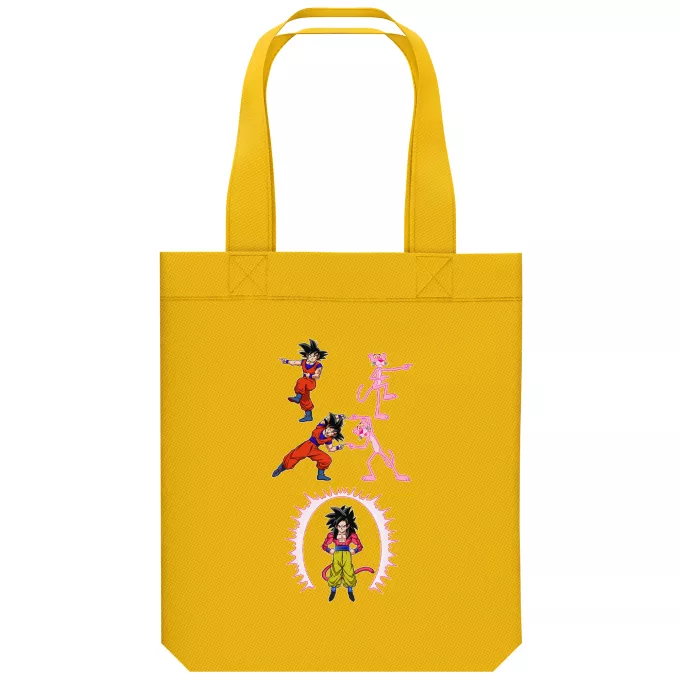 Borsa Tote Bag in cotone organico Paoridia Dragon Ball GT Son Goku Super saiyan 4 e la Pantera Rosa