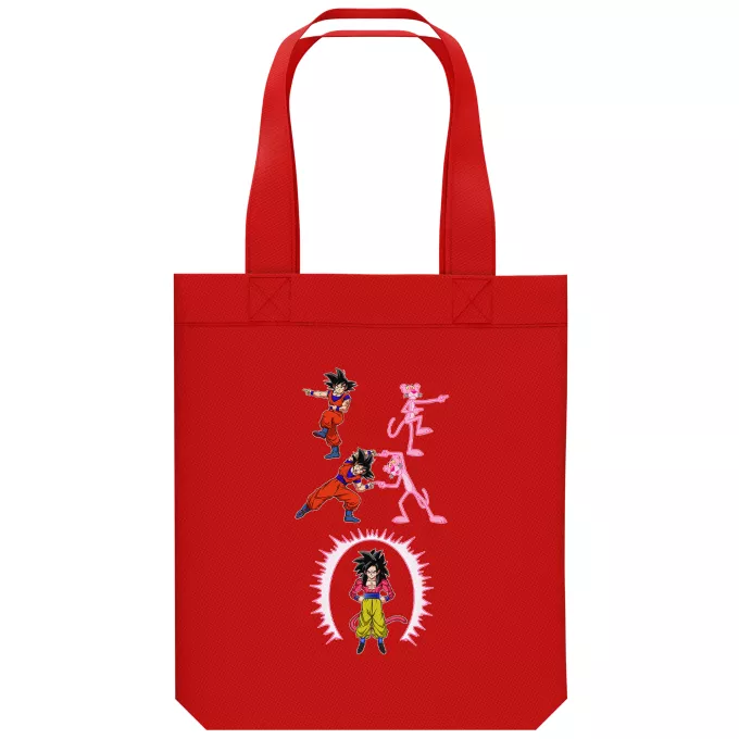 Organic Cotton Tote Bag Parody of Dragon Ball GT Son Goku Super Saiyajin 4 and the Pink Panther - Super Saiyan 4