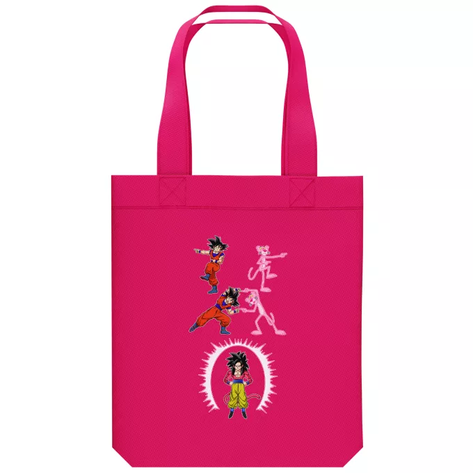 Borsa Tote Bag in cotone organico Paoridia Dragon Ball GT Son Goku Super saiyan 4 e la Pantera Rosa